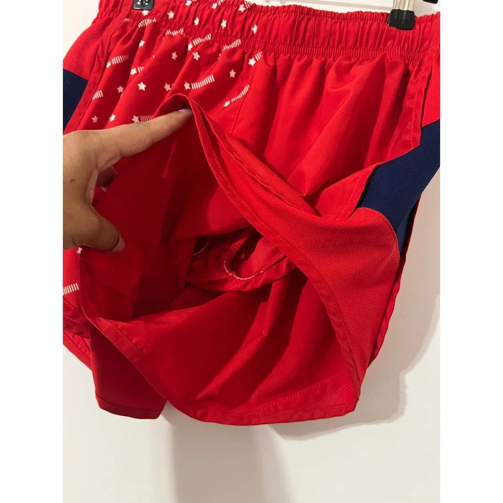 NIKE Running Shorts Women M Red Star Print Dri-Fit Patriotic Americana Athletic